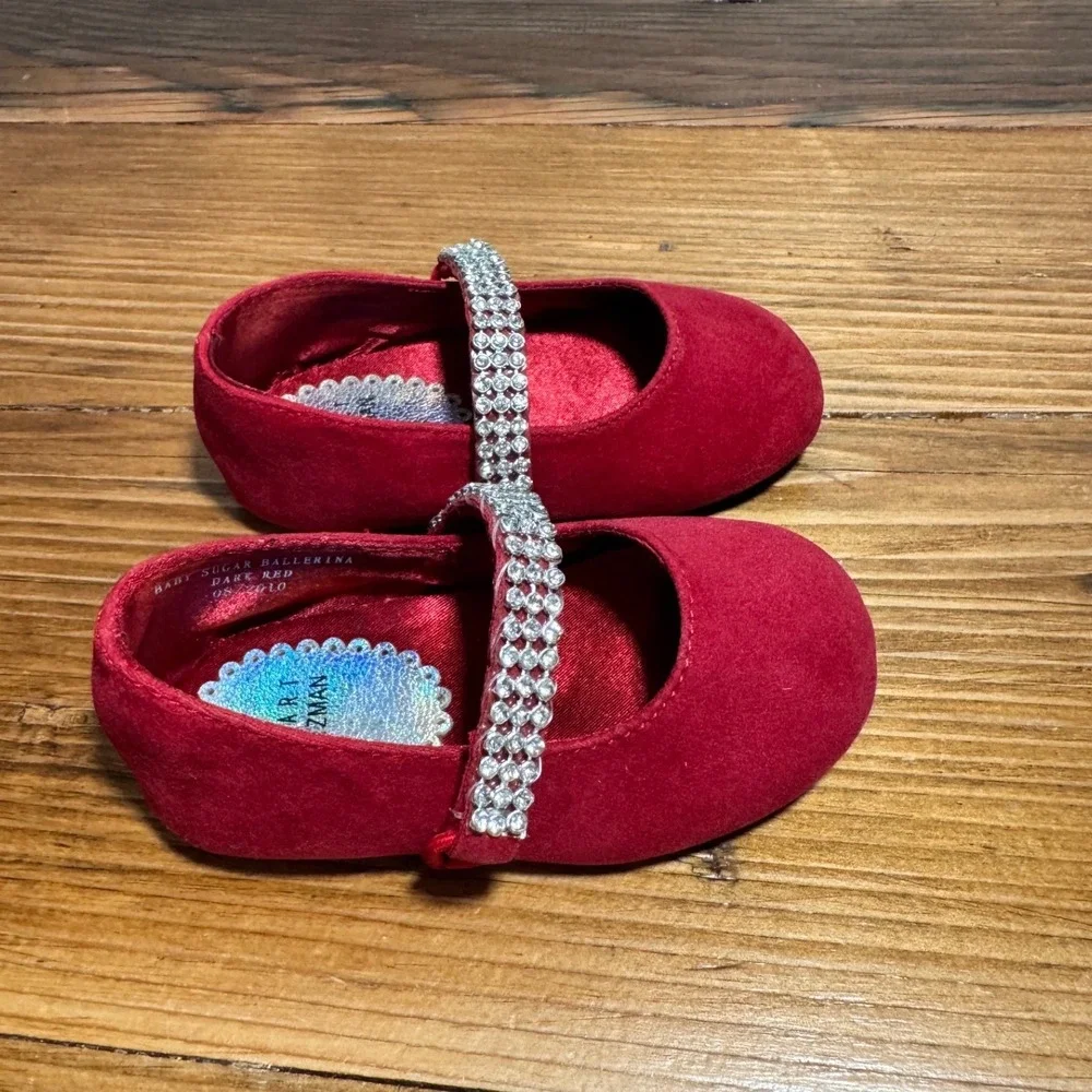 Stuart Weitzman Sugar Ballerina Baby Size 3 Dark Red Rhinestone Mary Jane Flats